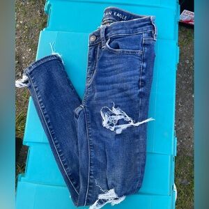 American Eagle Outfitters Ripped Dark Blue Skinny Jeans High Rise Jegging
